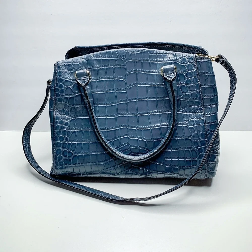 Kate Spade Slate Blue Handbag Reptile Leather Hand Straps Shoulder Crossover NEW